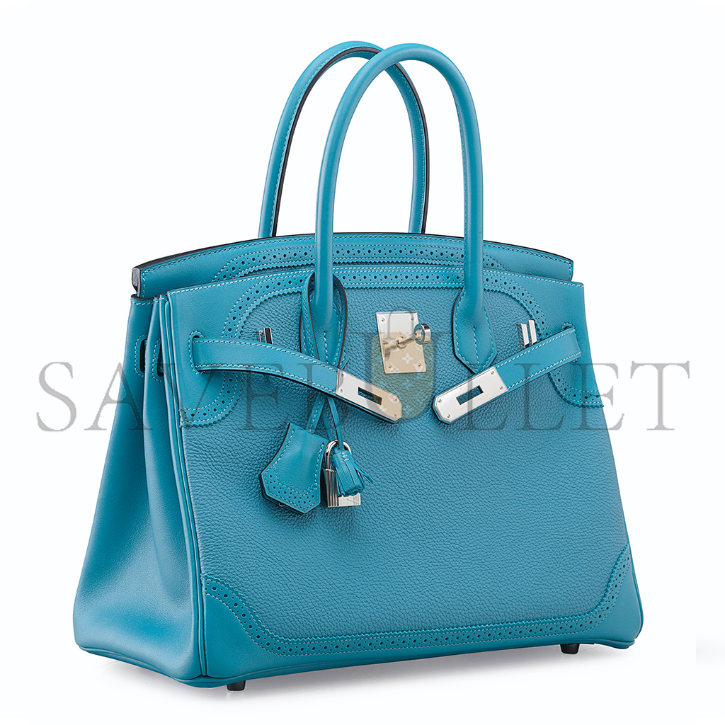 H**mes master birkin 30 lace series denim blue silver buckle h082653ck69 (30*22*15cm)